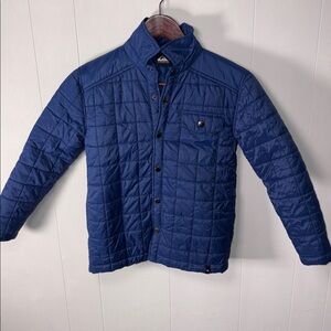 Quiksilver Kids Quilted Puffer Jacket Blue Black Snap Front Size S 7/8 Like New